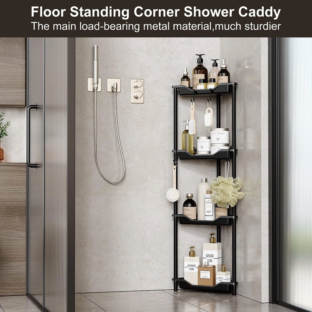 Orimade Corner Shower Caddy Stainless Steel with Hooks Wall 2-Pack, 01- silver