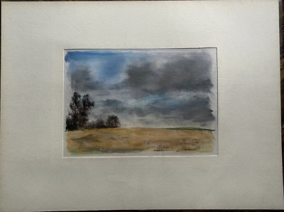 FRANZ EHMKE 1928-2018 GDR PAINTER PASTEL TREE GROUP AT FIELD EDGE GRAIN FIELD