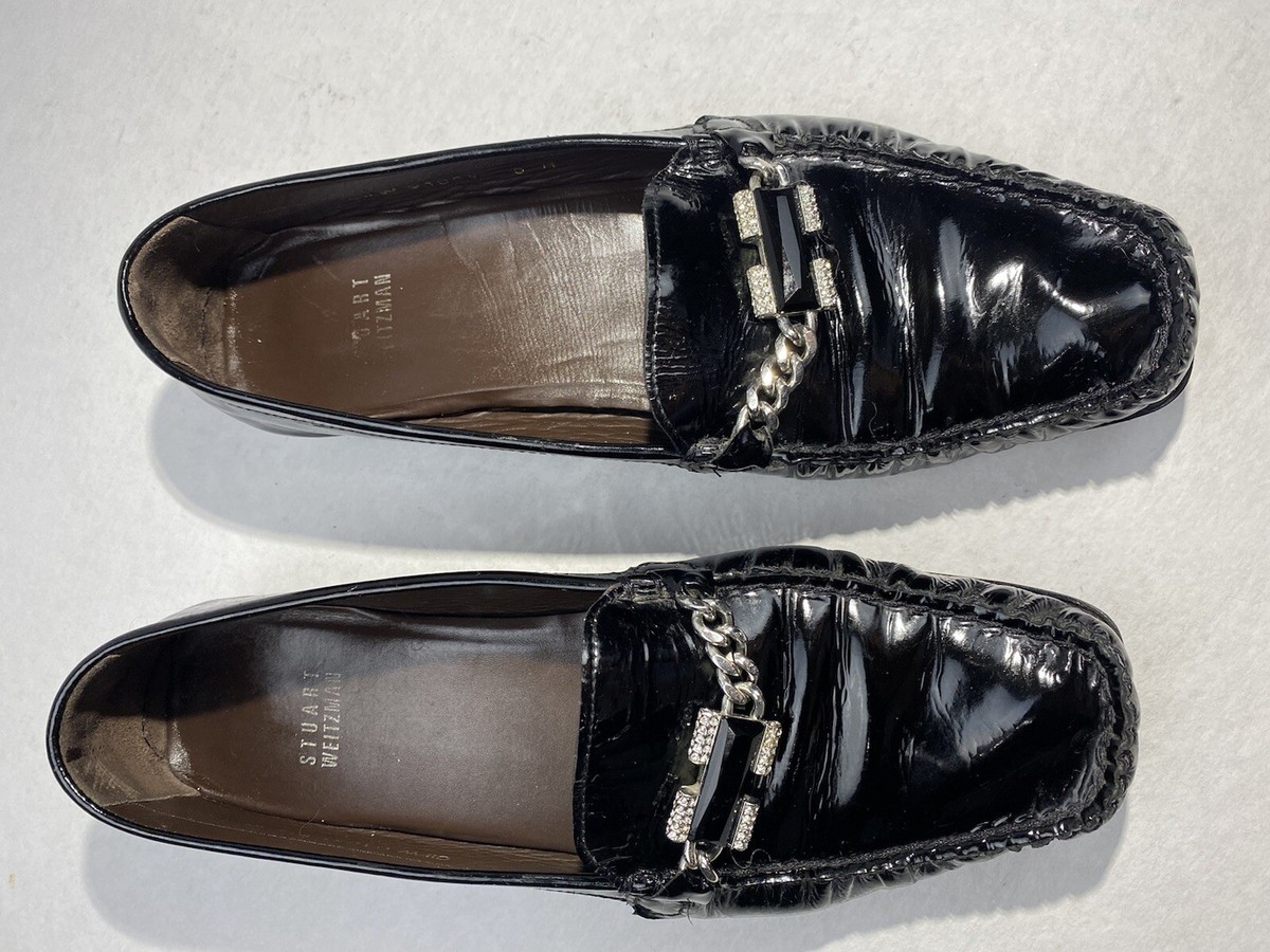 Stuart Weitzman Black Patent Leather Loafers Silver Buckle  display picture 2