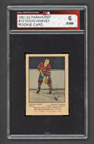 1951-52 PARKHURST #10 DOUG HARVEY ROOKIE CARD KSA 6 EX-NM