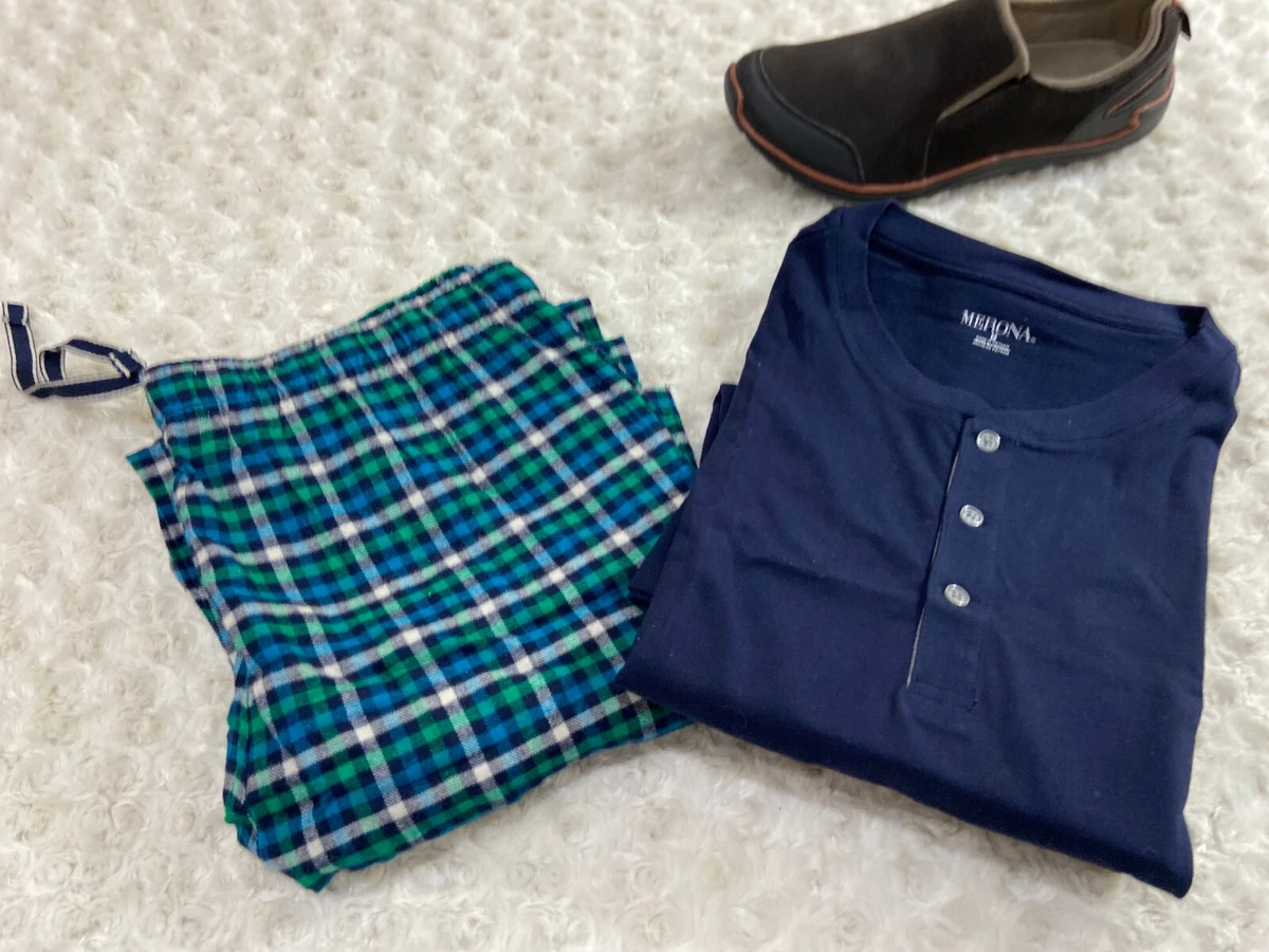 Merona men Menley Pajama S M 32 34 Navy Green Plaid Pants 2