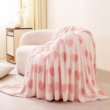 Pink Heart Pattern Throw Blanket Super Soft Cozy Bed Couch 60x80 Inch