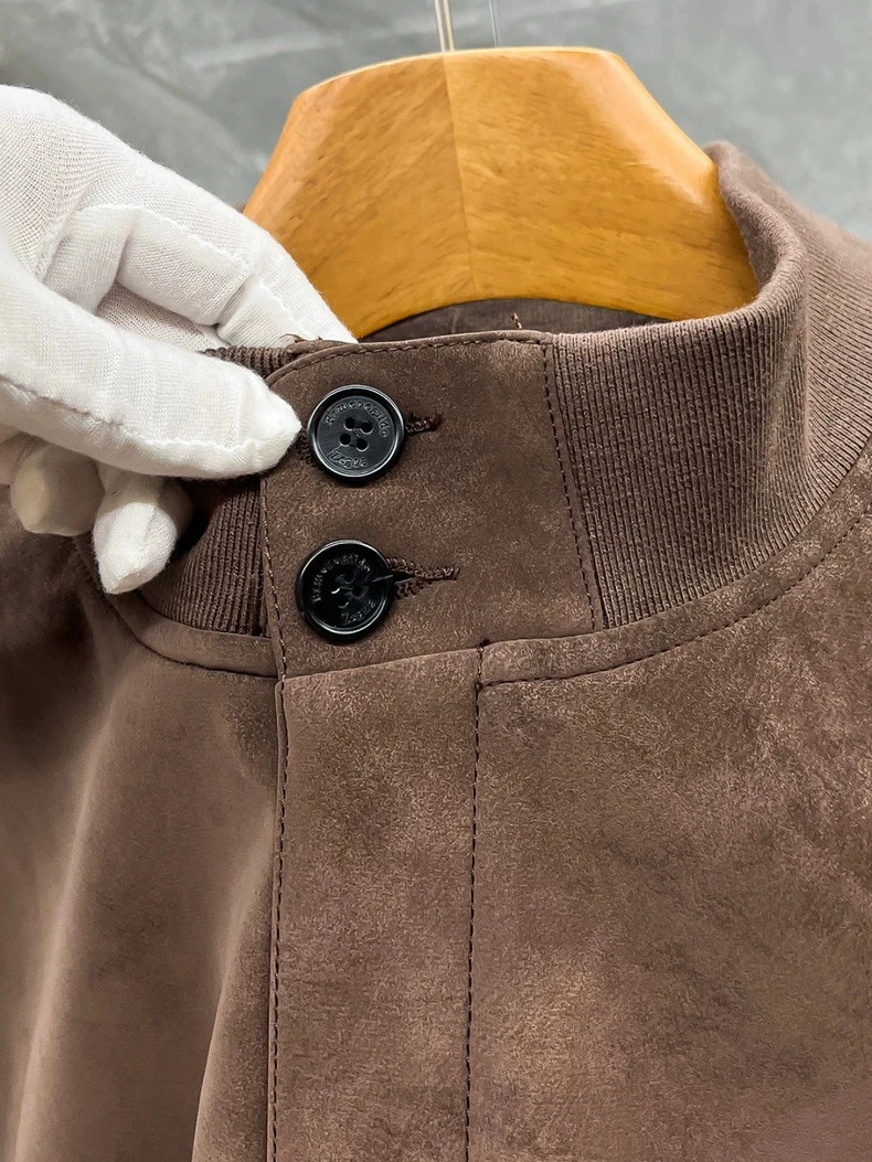 Zegna Men's Suede Stand Collar Jacket Brown - product detail image 5