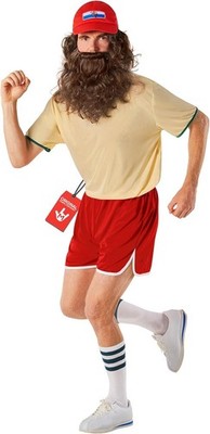 Herren Forrest Gump Kostüm + Perücke Bartmütze Erwachsene Laufen Mann Kostüm M - XXL