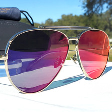 NEW Alexander McQueen Aviator Sunglasses AM0057S Gloss Gold/Blue Mirror Lenses