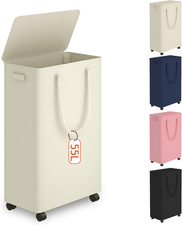 Slim Laundry Hamper with Wheels,15 Gal 55L Rolling Laundry Basket with Lid and