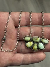 STERLING SILVER NATIVE AMERICAN SW PALOMINO TURQUOISE CLUSTER BAR NECKLACE .925