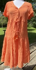 Women Short Sleeve Orange Tie Waist Fit and Flare Dress Taylor Sz Medium Cottage