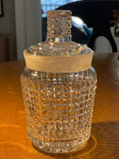 Vintage Waterford Cut Crystal Diamond Wedge Lidded & Signed Biscuit Barrel 