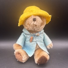 Vintage Small Eden Toys Paddington Bear Plush Yellow Hat Blue Coat 9"