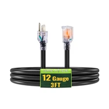 Indoor Extension Cord with Lighted End, 12 Gauge Heavy Duty Extension Cord 3 ...