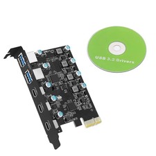 PCIe to Expansion Card 20 Gbps Bandwidth 5 Ports 2 USB-A 3 USB-C For Win