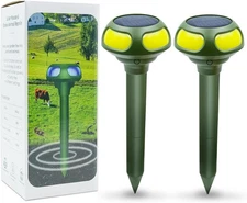 2 PCS Ultrasonic Mole Repellent, 4 Modes Solar Powered Green 