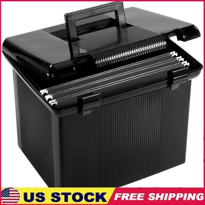 Portable File Box W/ Hinged Lid Double Latch Hanging Folders Tabs Organization
