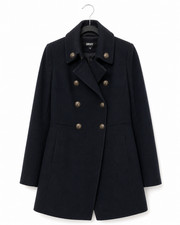 DKNY Womens Wool Blend Coat Navy Double Breasted Gold Buttons Size 8 NWOT