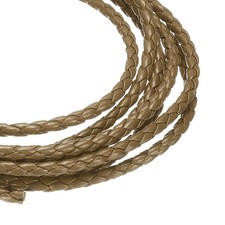 Braided Leather Cords, Round Leather Strap 4mm Dia. 2.21 Yards, Taupe