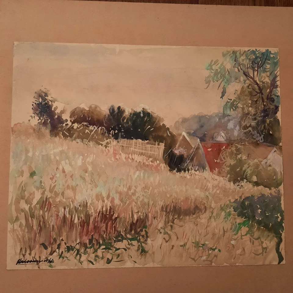 Tableau Aquarelle Fond D'atelier Artiste Russe - Photo 2/3