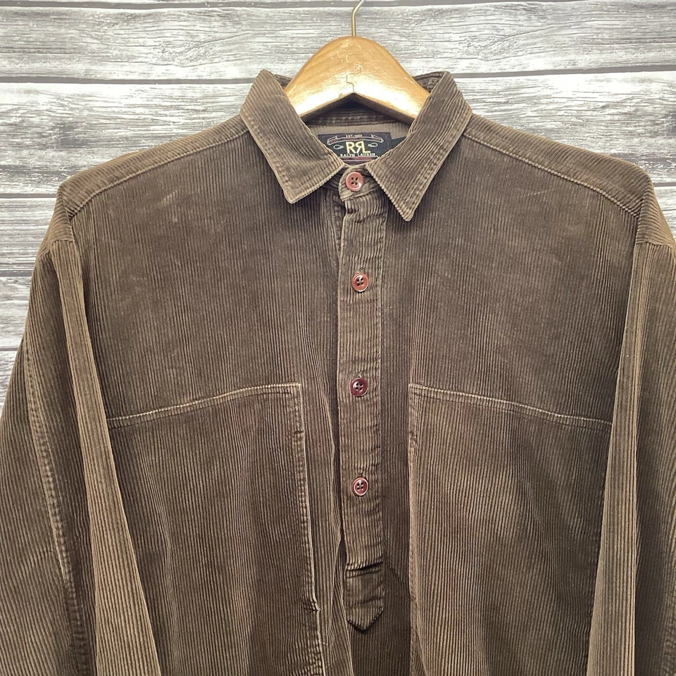 RRL Double RL Ralph Lauren Shirt Men Large Brown Corduroy 3 Star Popover Western - Image 3 of 4