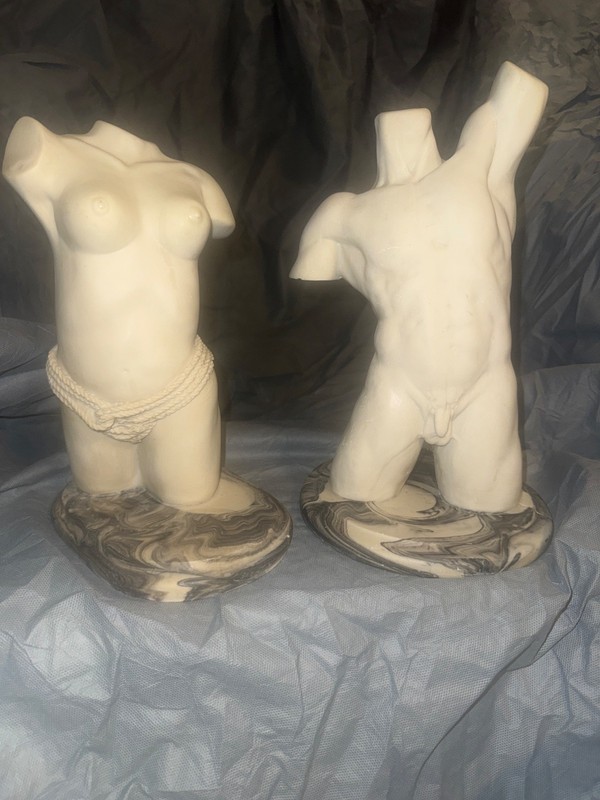VINTAGE SET OF RESIN SCULPTURE OF FEMALE/MALE TORSO