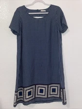 Anthropologie Pleione Womens S Shift Dress Blue White Small Pullover Sheath