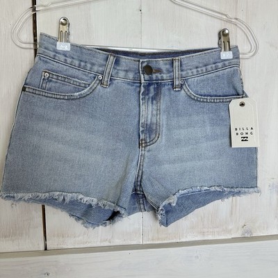 NEW Billabong Drift Away Women's Size 25 Light Blue Frayed Cutoff Denim Shorts