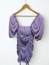 Lavender Organza Milkmaid Ruched Mini Dress Puffed Sleeve