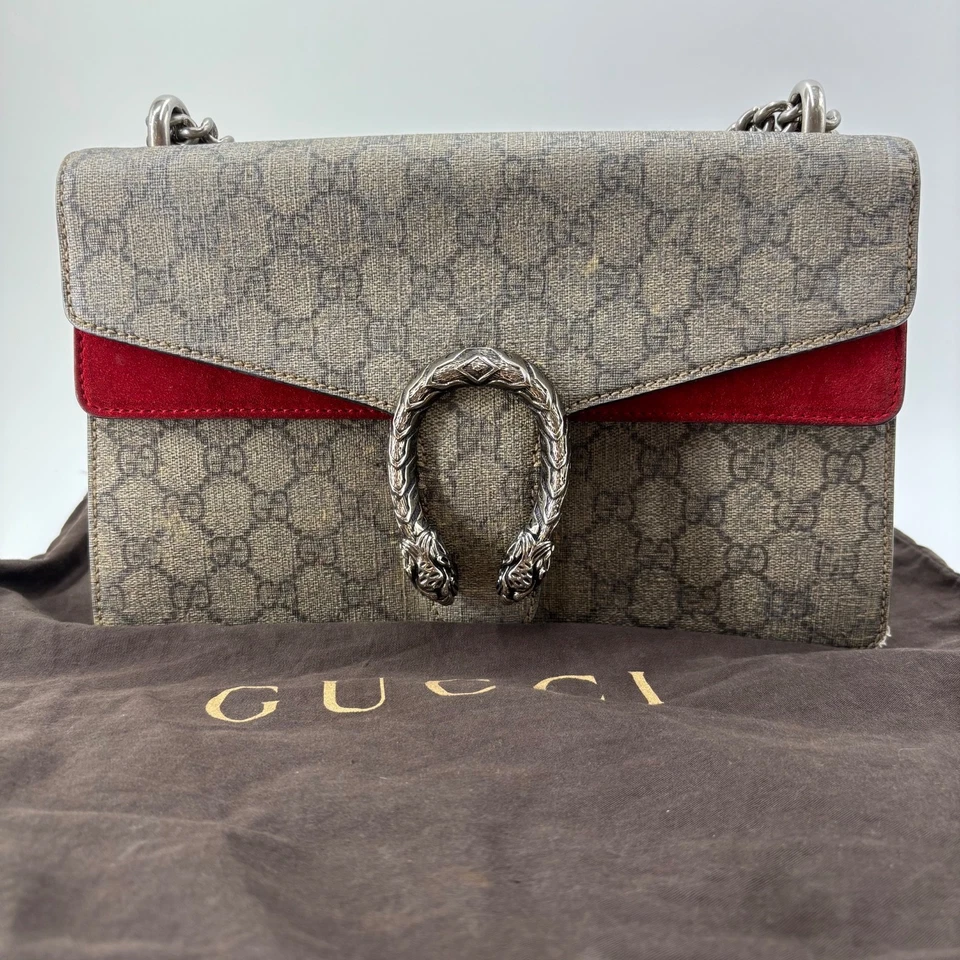GUCCI Dionysus GG Shoulder Bag Small Red/Brown PVC Leather Suede Chain Auth - Image 2 of 4