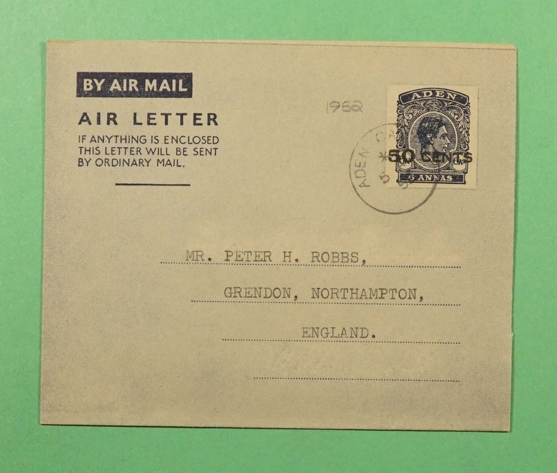 DR WHO 1952 ADEN OVPT AEROGRAMME TO ENGLAND R69577