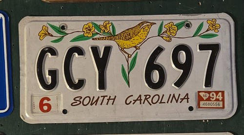 1994 SOUTH CAROLINA LICENSE PLATE TAG   GCY697