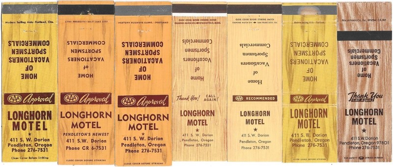 Longhorn Motel in Pendleton, Oregon, 7 Different 20-Strike Matchcovers