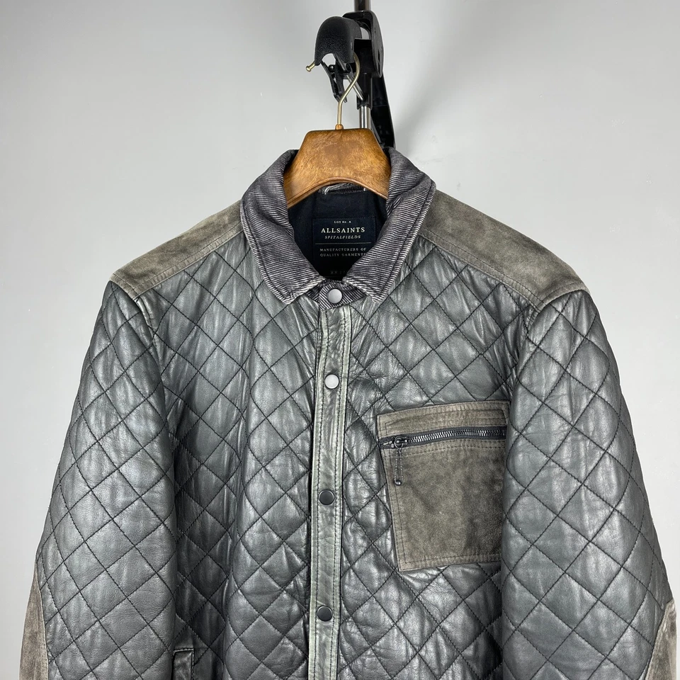 AllSaints Mens Black Quilted “Alter Leather Shirt” Jacket – Size XXL - Image 3 of 4