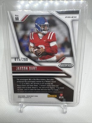 2025 Panini Prizm Draft Pick Jaxson Dart Blue Wave /299 #90 Ole