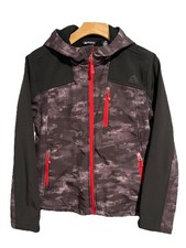 Snozu Jacket Coat Boys Size L 14-16 Black Gray Full Zip Softshell Hooded Pockets