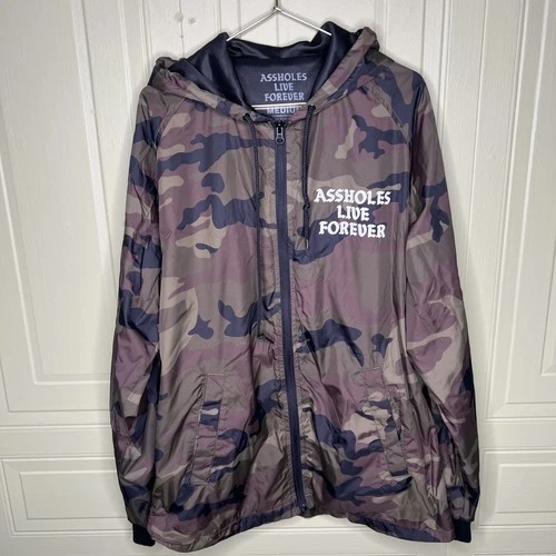 Assholes*s Live Forever Camo Hooded Lightweight Windbreaker Jacket Size M Camo - product listing photo