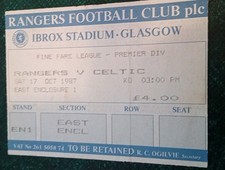 Rangers V Celtic 17th October 1987 Ticket Stub