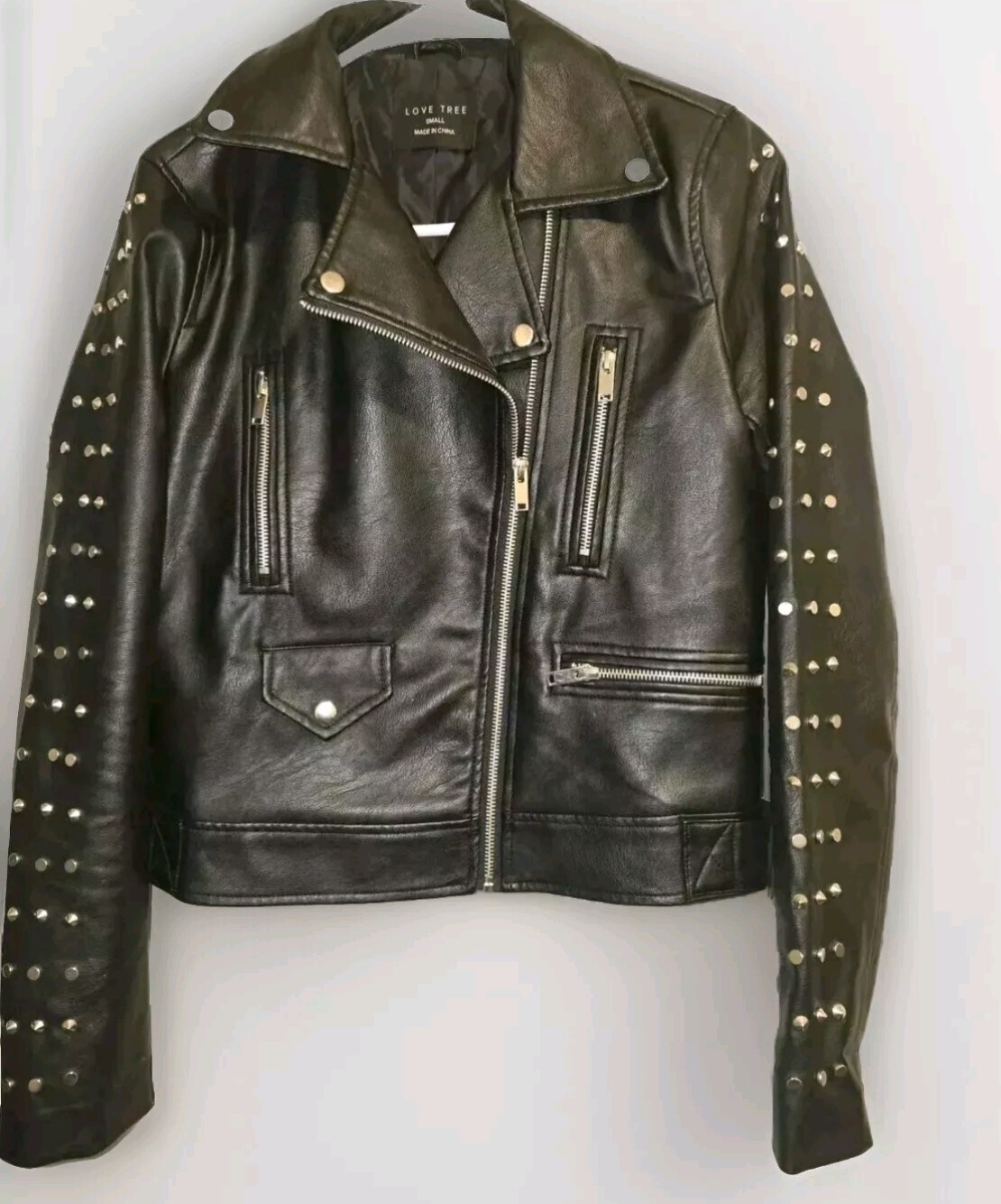 Love Tree Black Faux Leather Cropped Motorcycle Moto Jacket Women's S