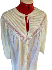 VTG Barbizon Pink Lace Pastel Floral LS Nightgown House Robe Women Sz L Nightie