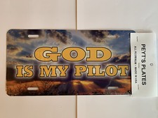 Made in the USA! God Is My Pilot premium license plate.