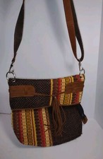 Guatemala Woven Textile Bag Purse Leather Strap Fold Over