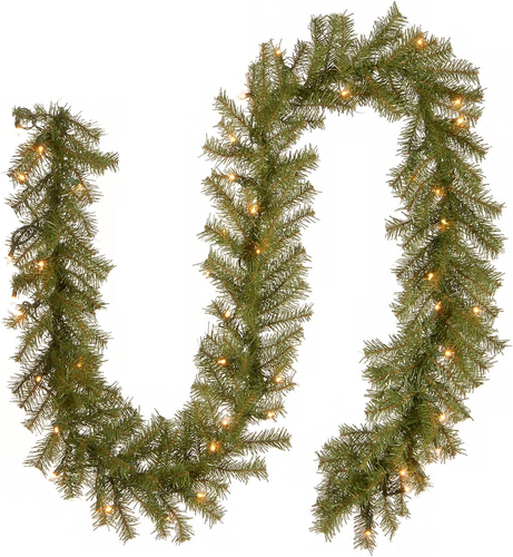 Pre-Lit Artificial Christmas Garland, Green, Norwood Fir, White Lights, Plug In,