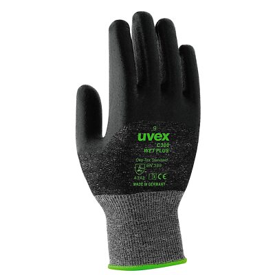 Uvex Gloves C300 wet plus Unisex 7 Black/Green  10 GLOVES  MADE IN GERMANY