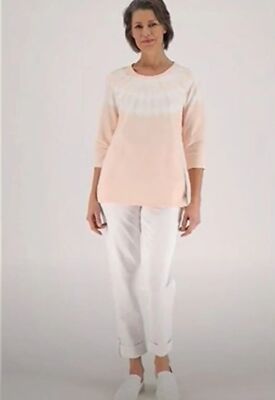 Sport Savvy Tie-Dye French Terry 3/4 Sleeve Shirt Seashell Pink L New