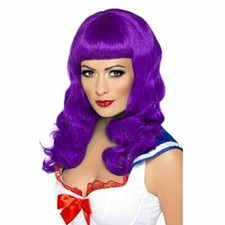 Adult Glamour California Girl Long Wavy Hair with Bang Bright Purple Costume Wig
