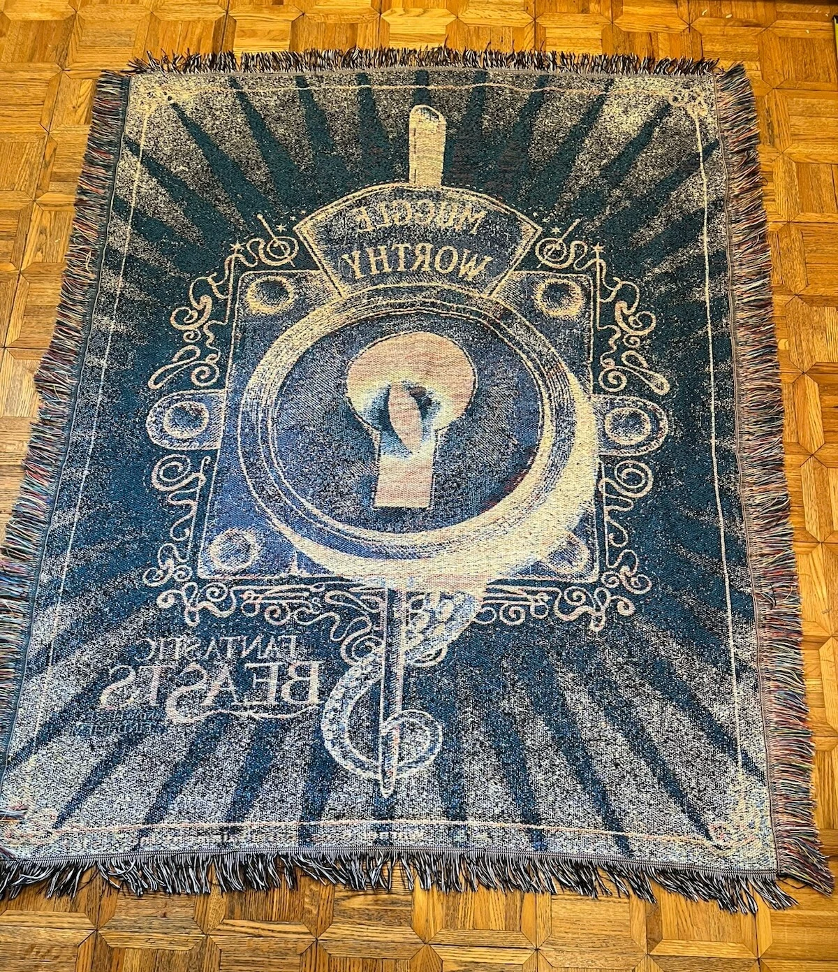 Harry Potter Fantastic Beasts Woven Throw Blanket Tapestry Muggle Worthy Fringe