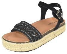 TOP MODA Women Platform Espadrille Sandals Flat Strap footbed Bling ATHENS Black