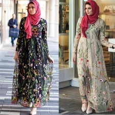 Islamic Arabic Lace Dress Evening Gowns Dubai Muslim Wedding Tulle Abaya Party