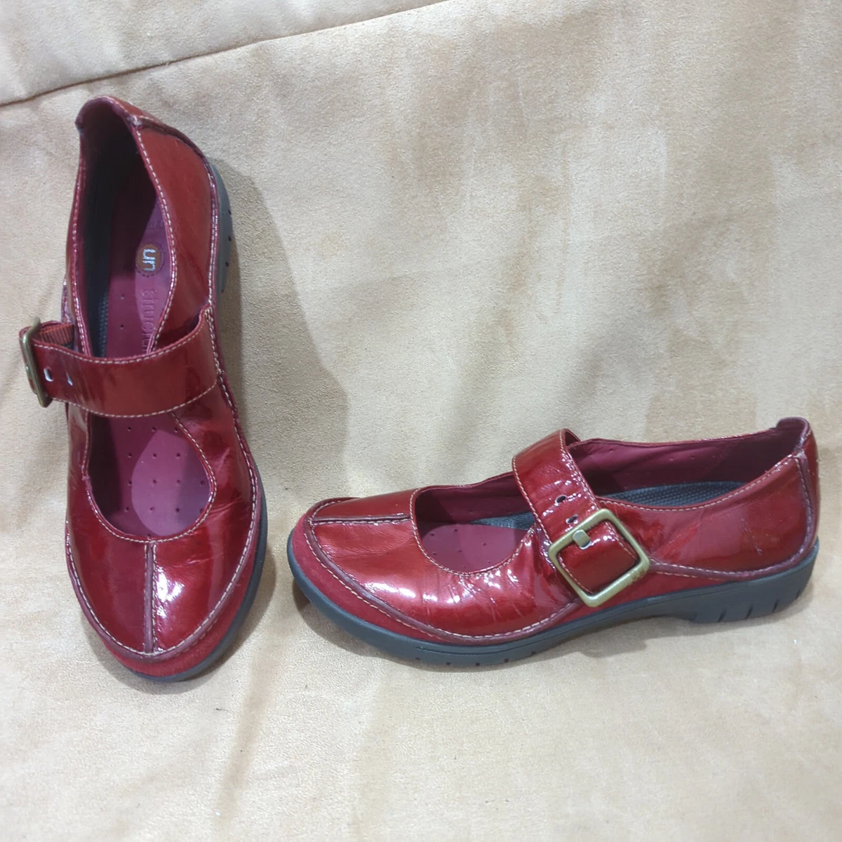 Ladies Clarks Unstructured Patent Leather Mary Jane Shoes Size UK 5