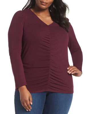 Vince Camuto Womens Plus Size Puff Shoulder Ruched Top 2X