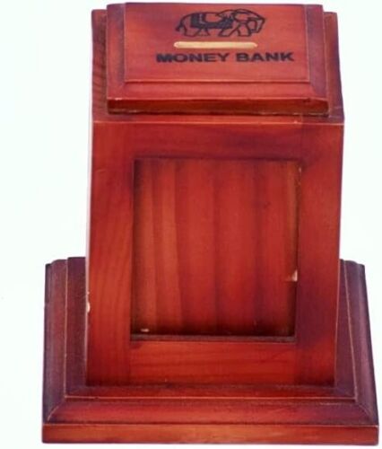 Banque d'argent en bois design antique avec cadre photo avant pour décoration intérieure 5,9 pouces - Photo 1 sur 3