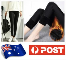 AU STOCK BLACK WINTER WARM FLEECE LINED SHINY NEON PANTS DANCE LEGGINGS P066
